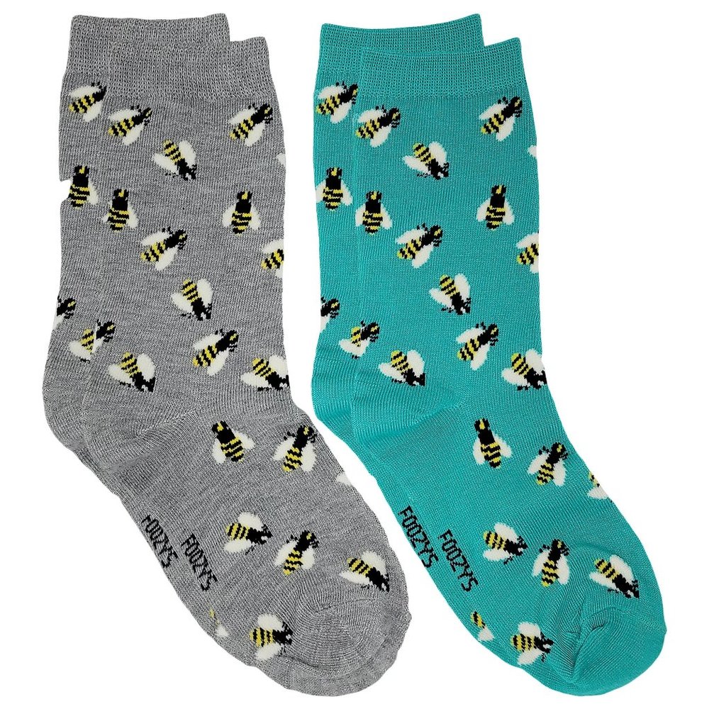 Buzzy Bees Honey Insect Queen Honeybee Animal 2 Pairs Foozys Women's Socks - Picture 1 of 5